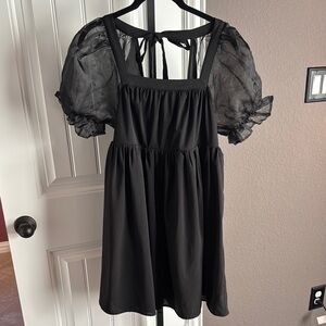 Entro Black Mini Dress with Sheer Sleeves